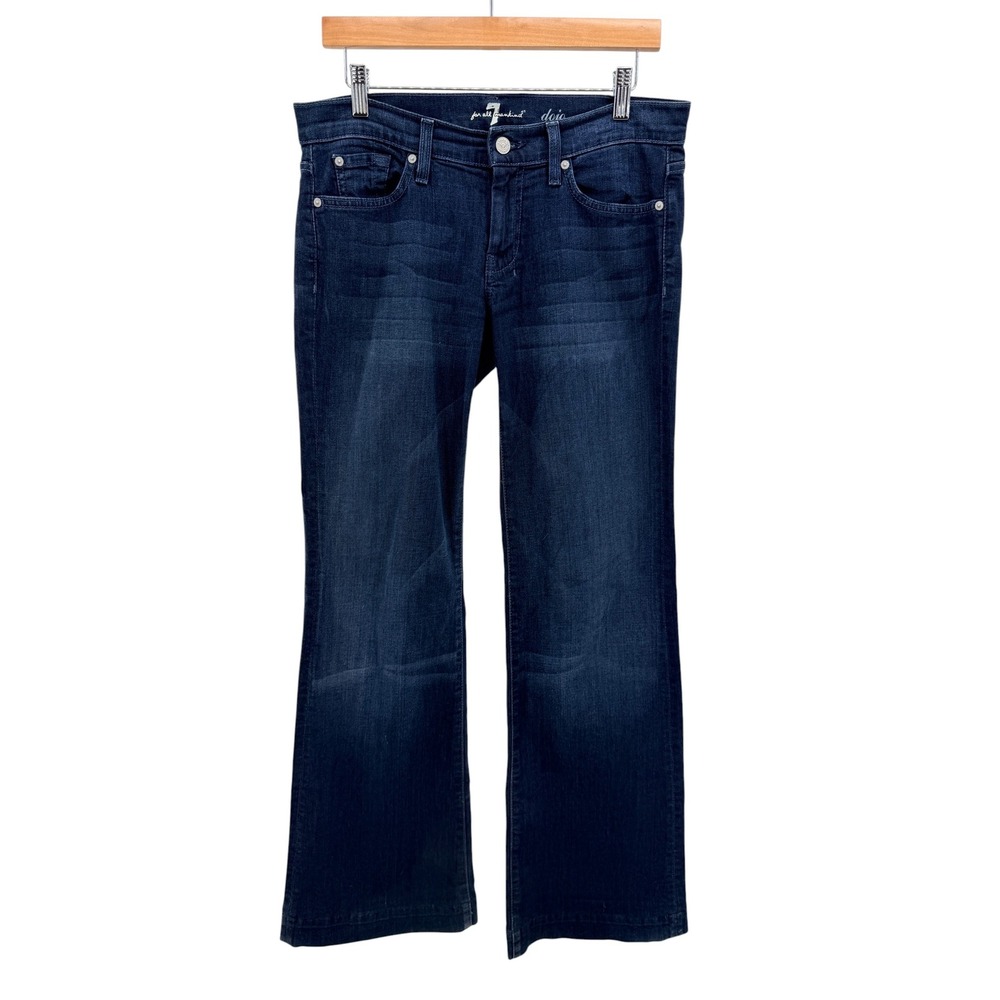 7 For All Mankind Dojo Dark Wash Wide Leg‎ Trouser Jeans Size 29 Indigo Stretch